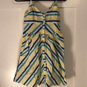 Blue yellow green stripe minidress